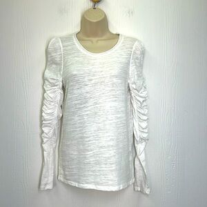 Free People - We The Free Natasha White Ruched Long Sleeve Crewneck Top Size XS